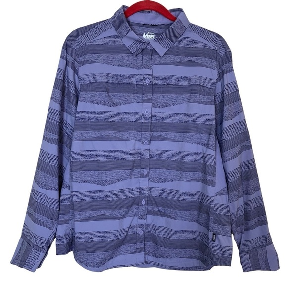 REl Co-op Sahara Pattern Purple Grey Button-Up Long-Sleeve Nylon Shirt Hiking L - Picture 3 of 16